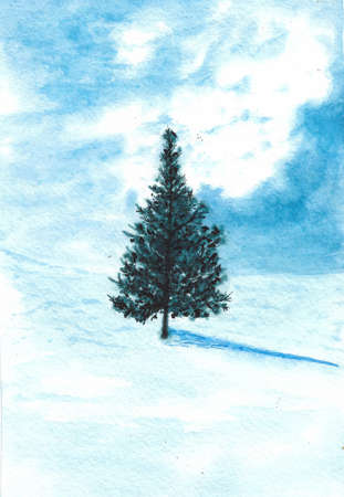 watercolor texture background picture with pine treeの写真素材