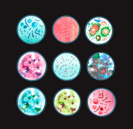 Abstract watercolor bacteria or virus flowing in air. illustration. Scientific background