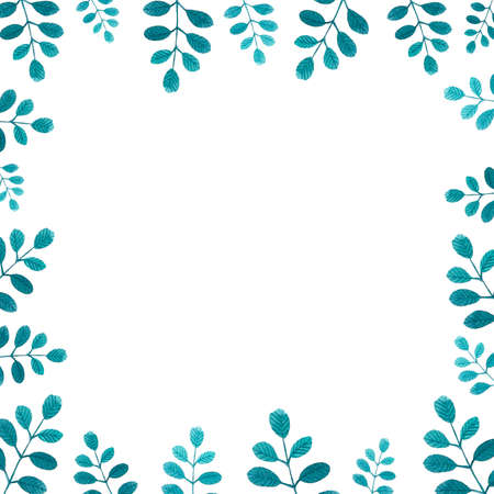 Watercolor border with turquoise leavesの写真素材