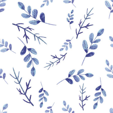 watercolor seamless pattern with blue leaves and branchesの写真素材