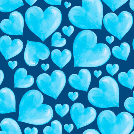 Watercolor seamless pattern with blue heartsの写真素材
