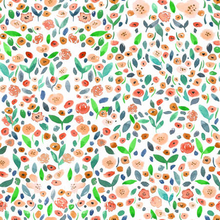 watercolor colorful floral seamless pattern with flowers and leaves