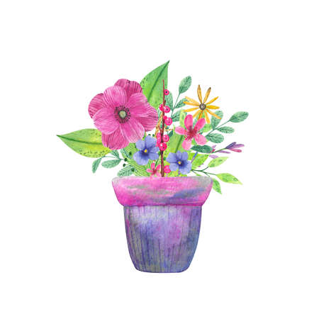 Spring bouquet with beautiful flowers in potの写真素材