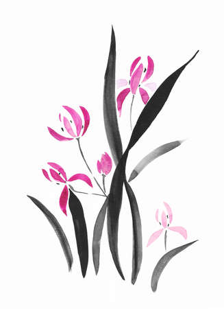 pink flowers art in Japanese styleの写真素材