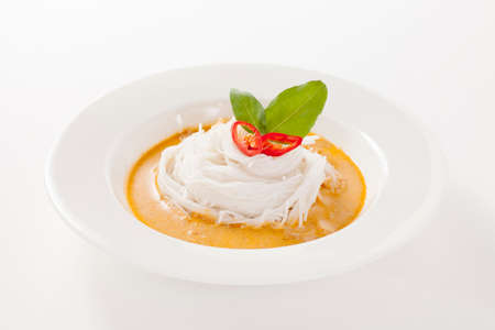 Thai vermicelli eaten with curry isolated in white background