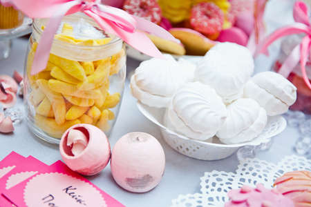 White zephyr and jar of sweet lemon slicesの写真素材