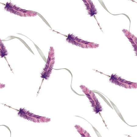 Seamless pattern vintage items Watercolor illustration on white backgroundの写真素材