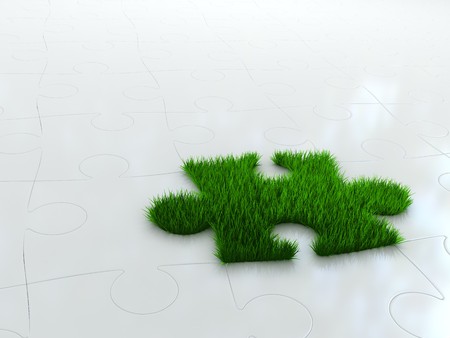 jigsaw puzzle with green grass の写真素材