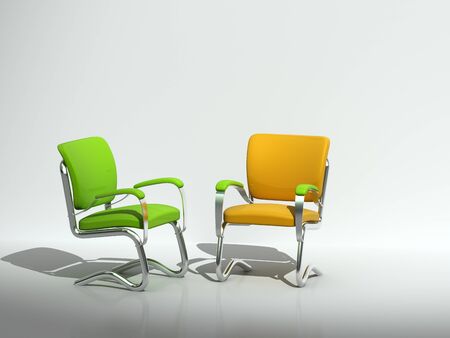 two chairs near wallの写真素材