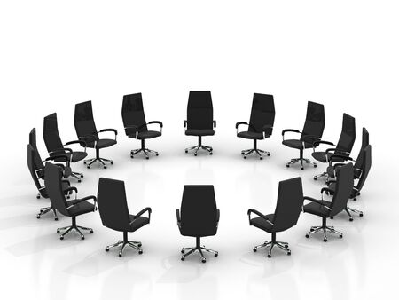 chairs arranging round large group isolated on white backgroundの写真素材