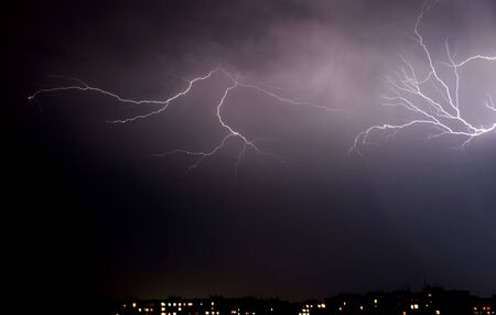Lightning a thunderstorm, nightly cloudy sky