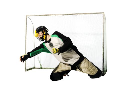 floorball player goalkeeper on the white backgroundの写真素材