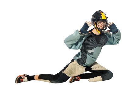 floorball goalkeeper on the white backgroundの写真素材