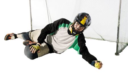 floorball goalkeeper on the white backgroundの写真素材