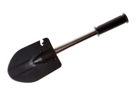 A small tourist new shovel on the white backgroundの写真素材