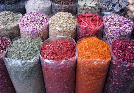 Various of Indian colorful powder spices on the marketの写真素材