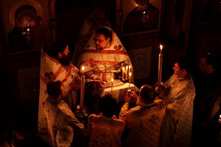 MAKEEVKA, UKRAINE - APRIL 15: Easter in the Orthodox Church of St. Serafim Sarovskiy on april 15,...