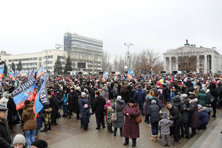 DONETSK, NOVOROSSIA - DECEMBER 20, 2014: Celebration of the International Day of Solidarity in Donetsk on December 20, 2014 in Donetsk, Novorossia.のeditorial素材