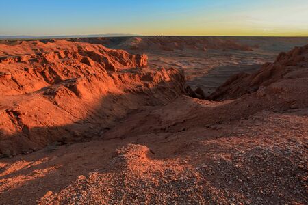Sunset over the canyon Bayanzag, Mongolia.の写真素材