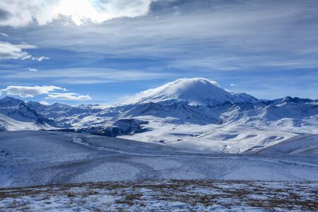 Movement of the clouds on the mountains Elbrus, Northern Caucasus, Russia.の写真素材