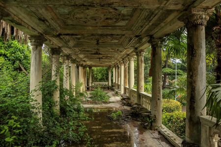 Old overgrown railway station in Abkhazia.の写真素材