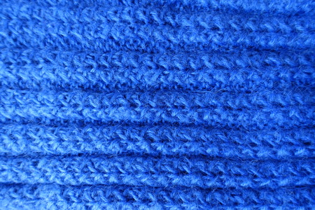 Electric blue handmade rib knit fabric from aboveの写真素材