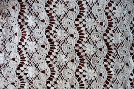Ivory old fashined lacy fabric from aboveの写真素材