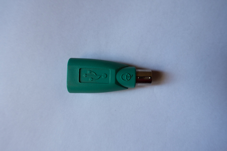 Top view of green USB to PS2 adapterの写真素材