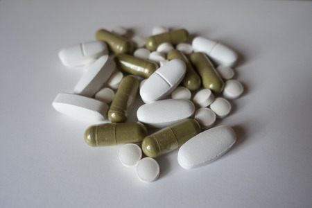 Moringa capsules, calcium caplets and vitamin K2 tabletsの写真素材