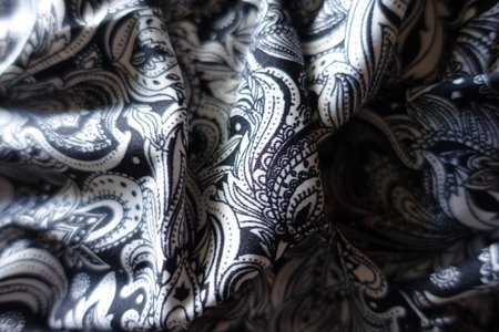 Rumpled black and white ornamental jersey fabricの写真素材