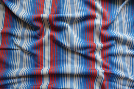 Draped blue, red and white striped fabricの写真素材