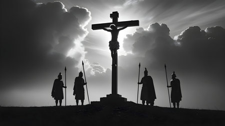 Crucifixion of Jesus Christ with the cross in the backgroundの素材