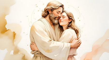 Portrait of a loving couple in love. A man and a woman are hugging.の素材