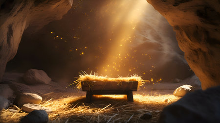 Halloween scene with wooden bench in cave. 3D rendering.の素材