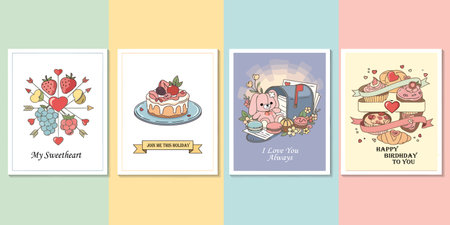 Set of Valentines Day greeting cards. Cute vector illustration.のイラスト素材