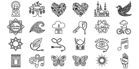 Set of religious symbols. Vector illustration in a linear style on a white background.のイラスト素材