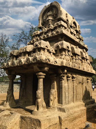 Nakula and Shahdeva Ratha or Indra Ratha of Mamallapuram, an Unesco World Heritage Site in Tamil Nadu, South India.の写真素材