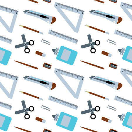 Pattern of schools supplies from student's backpack. Vector flat illustration.のイラスト素材
