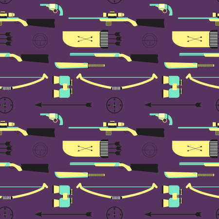 Hunting vector pattern. Flat style equipment. Isolated weapons and tools.のイラスト素材