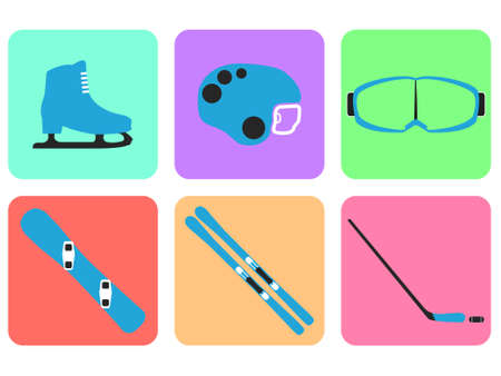 Winter sports equipment collection on white background. Flat isolated set icon.のイラスト素材