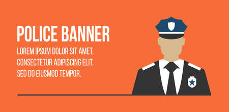 Police banner with officer. Elements of the police equipment icons.のイラスト素材