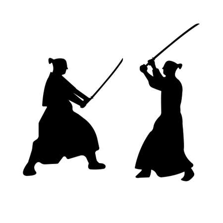 The Set of Samurai Warriors Silhouette with katana sword. Vector illustration.のイラスト素材