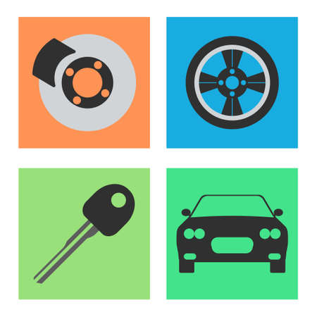 Set of Service Car flat icon on white background.Vector illustration.のイラスト素材