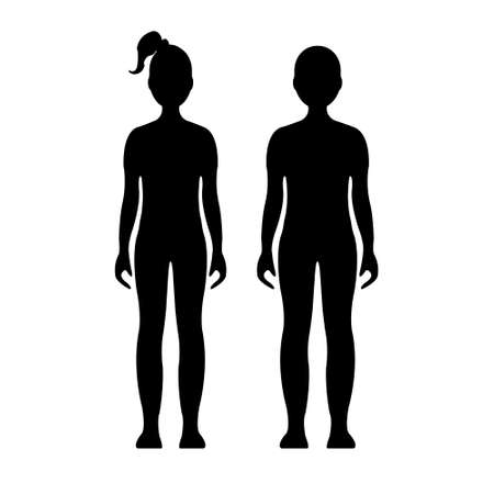 Boy and girl. Human front side Silhouette. Isolated on White Background. Vector illustration.のイラスト素材