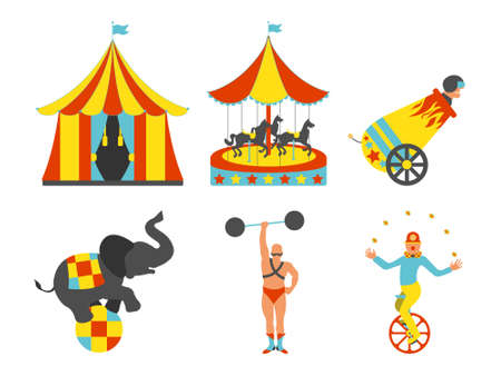Set of Circus icon. Vintage clip art set. Vector illustration.のイラスト素材