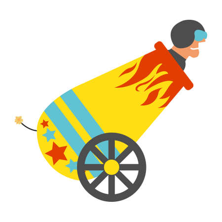 Circus cannon with human cannonball icon. Vintage Vector illustration.のイラスト素材