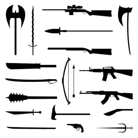 18 weapon icon. Medieval and modern. Flat vector Illustrationのイラスト素材