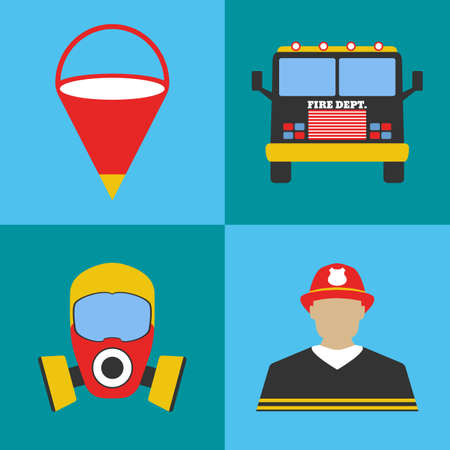 Firefighter icon set. Elements of the fire departament equipment icons. Vector Illustration.のイラスト素材