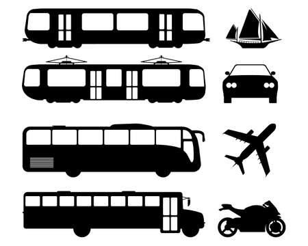 Set of flat urban transport icon. Silhouette Vector illustration.のイラスト素材