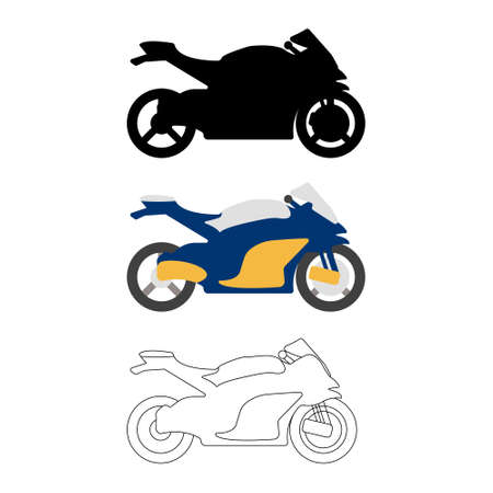 Set of Flat Bike icon. Cartoon, Outline, Silhouette Vector illustration.のイラスト素材